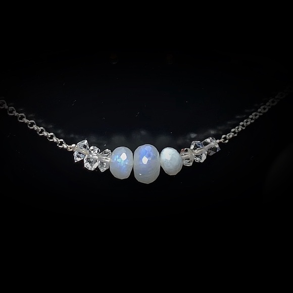 Moonstone & Herkimer Diamond Chocker Necklace! SALE! - Picture 6 of 8